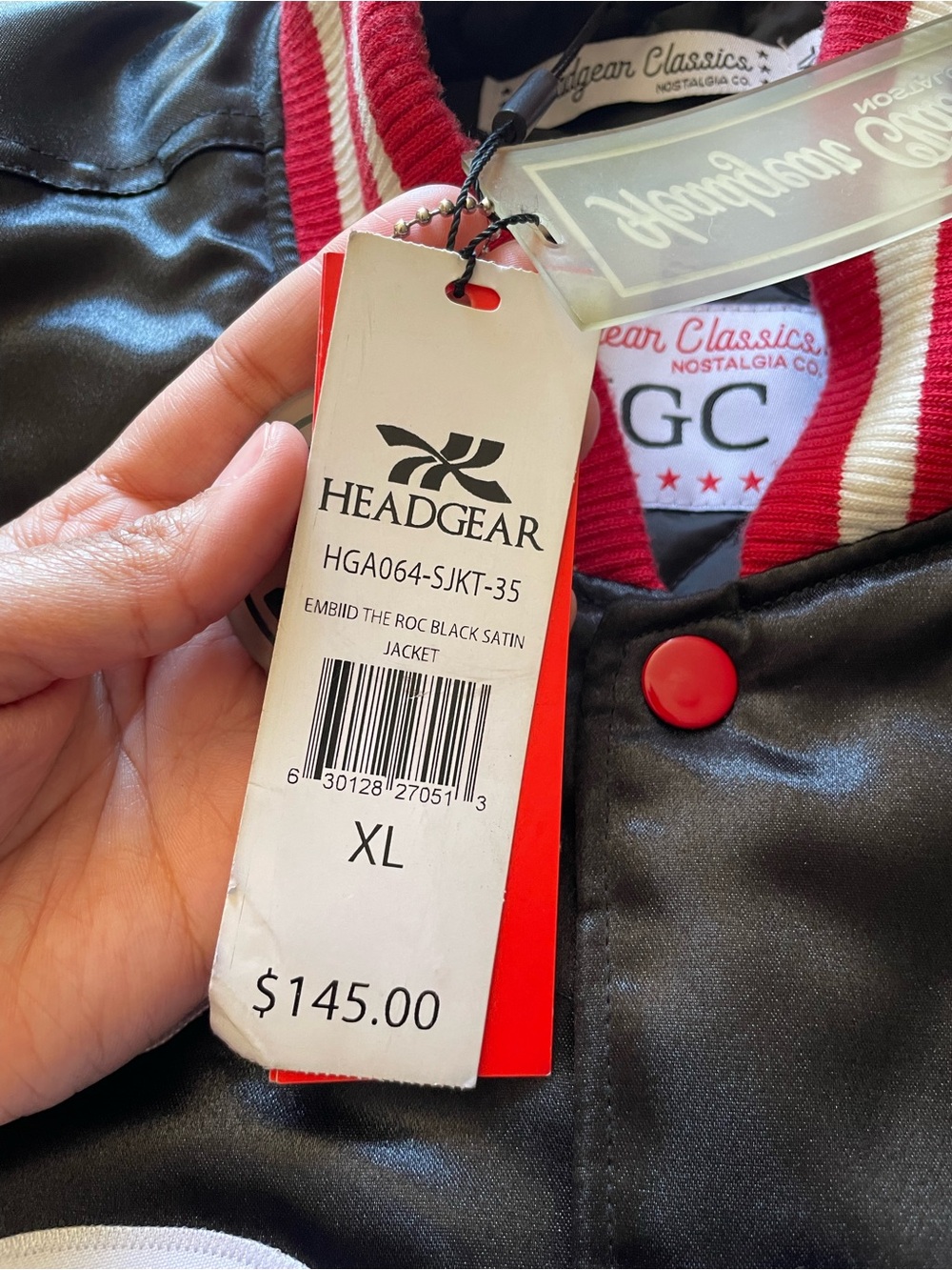 Nostalgia Black and Red Satin Varsity Jacket with White Script - Picture 4 of 4